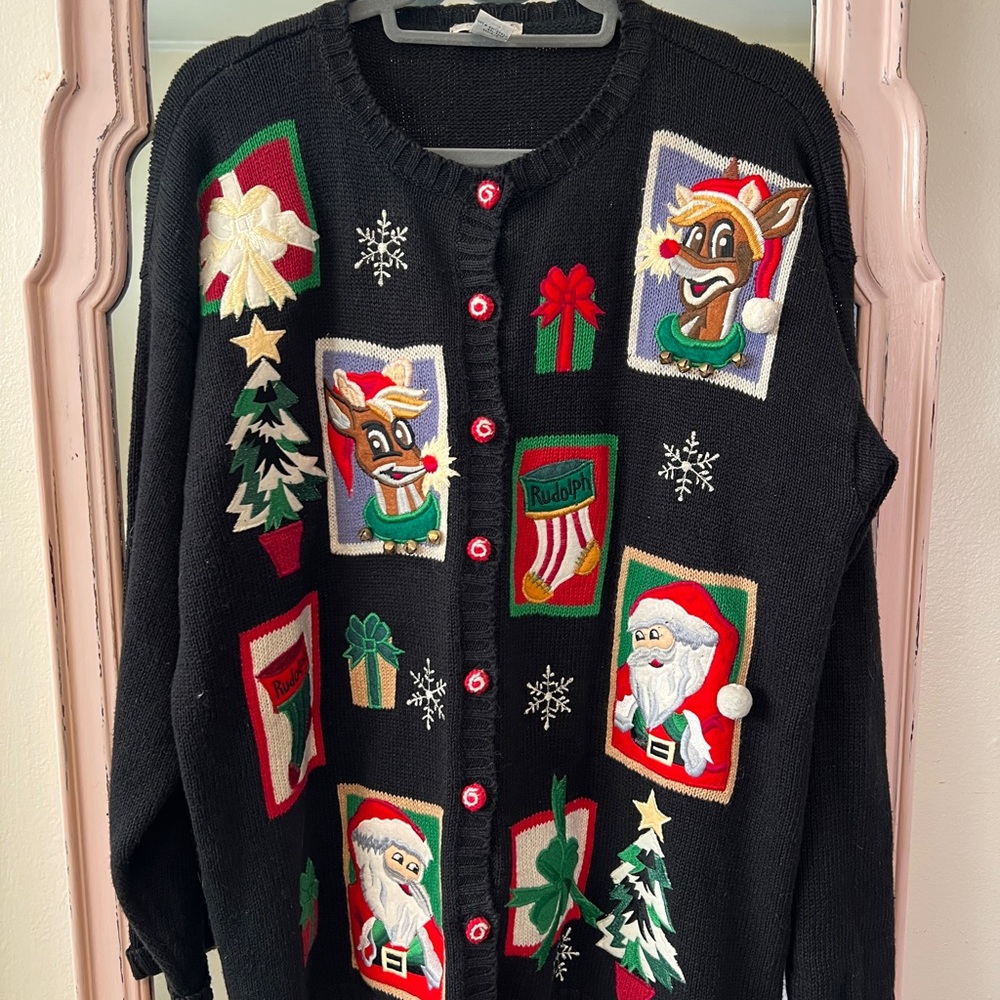 Festive Black Christmas Cardigan Sweater
